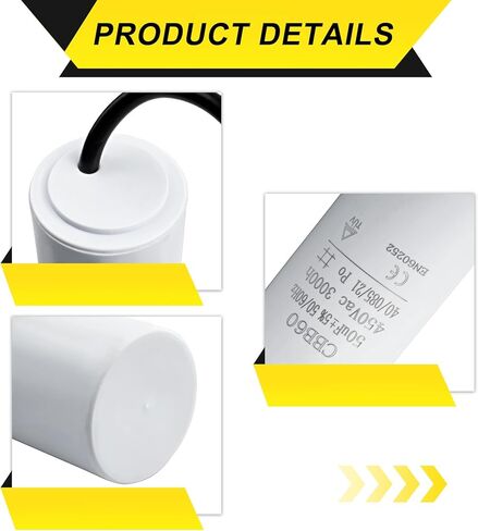 CBB60 40UF MFD Motor Run Capacitor 450VAC Volts Round Cylinder with 2 Wires, Metallized Polypropylene Film Capacitor for Motor Run, Air Conditioners, Washing Machines, Fan and Water Pumps in Saudi Arabia