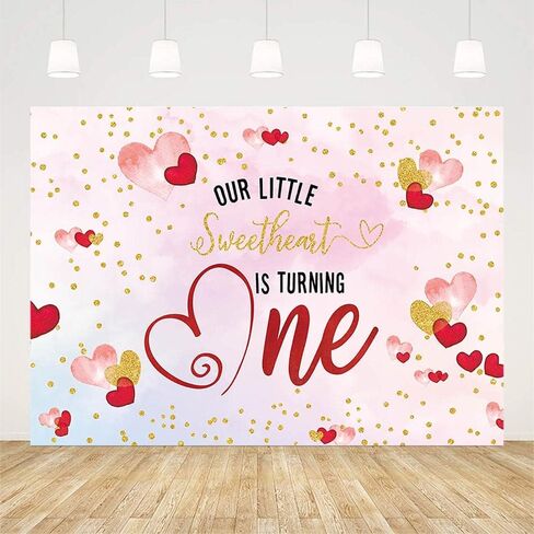 7x5ft Valentine حبيبته الأولى خلفية عيد ميلاد للفتيات حبيبتنا الصغيرة تحول واحدة من خلفية التصوير الفوتوغرافي الخدود in Saudi Arabia