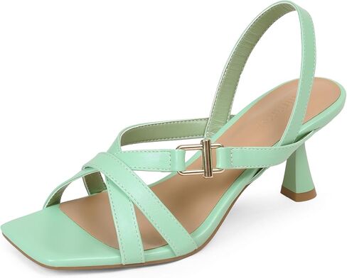 صنادل بكعب للنساء بكعب صغير 2.5 بوصة، وكعب مربع من الخلف، وكعب صيفي لطيف وأنيق، وكعب من جلد البولي يوريثان/جلد حائز على براءة اختراع in Kuwait