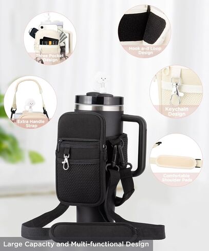 Water Bottle Holder with Strap Water Bottle Pouch for Stanley 40oz/30oz Tumbler Water Bottle Carrier Purse with Phone & Earphone Pocket for Stanley Cup Accessories with Straw Cover, A-Z Letter Charms in Saudi Arabia