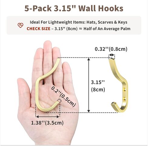 Wall Hooks for Hanging Coat - Arc Shaped Design Coat Hooks, Suitable for Bedroom, Entryway and Closet (Black, 5 Pack) in Saudi Arabia