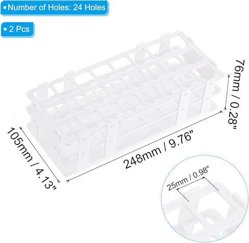PATIKIL 24 Holes Test Tube Rack, 2Pcs 25mm Square Hole Plastic Detachable Test Tube Holder Stand Suitable for Less Than 25mm Dia Tube for Laboratory Scientific Experiments, Blue in Kuwait