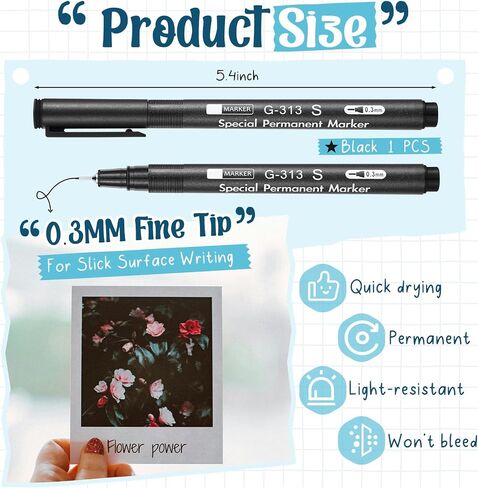 3 Pcs Photo Pen, 0.3mm Photo Marker for Slick Surface Writing, Waterproof, Lightfast, No Penetration, Permanent Marker Suitable for Christmas Cards, Film, Optical Lens (2 Black &1 Blue) in Kuwait