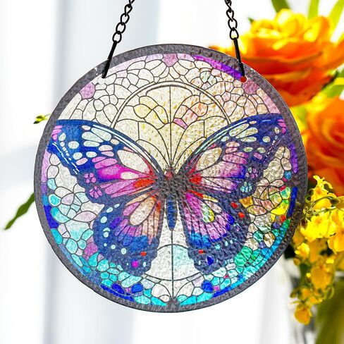 H&D HYALINE & DORA Tree of Life Stained Glass Window Hanging Colorful Stained Glass Suncatchers Stained Glass Panel Sun Catchers Wall Hanging Decor Gifts for Mom,Grandma in Saudi Arabia