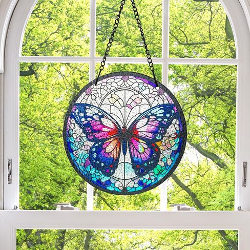 H&D HYALINE & DORA Tree of Life Stained Glass Window Hanging Colorful Stained Glass Suncatchers Stained Glass Panel Sun Catchers Wall Hanging Decor Gifts for Mom,Grandma in Saudi Arabia