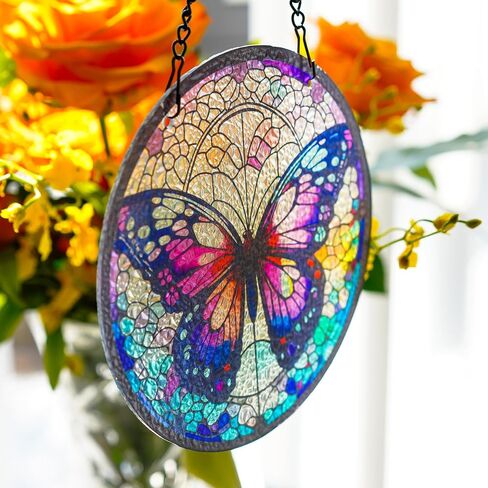 H&D HYALINE & DORA Tree of Life Stained Glass Window Hanging Colorful Stained Glass Suncatchers Stained Glass Panel Sun Catchers Wall Hanging Decor Gifts for Mom,Grandma in Saudi Arabia