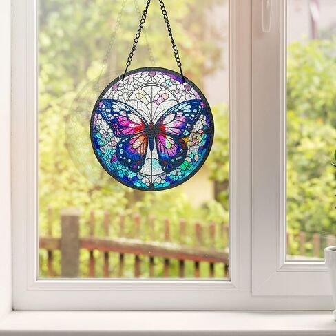 H&D HYALINE & DORA Tree of Life Stained Glass Window Hanging Colorful Stained Glass Suncatchers Stained Glass Panel Sun Catchers Wall Hanging Decor Gifts for Mom,Grandma in Saudi Arabia