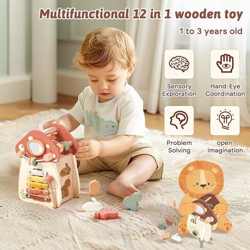 Youuys Wooden Activity Cube 5-in-1 Montessori Bavor Board Toys متعددة الأغراض ألعاب التعلم التعليمية التعليمية للأطفال الصغار مع المرآة ، هدية عيد ميلاد فتاة شخصية in Kuwait