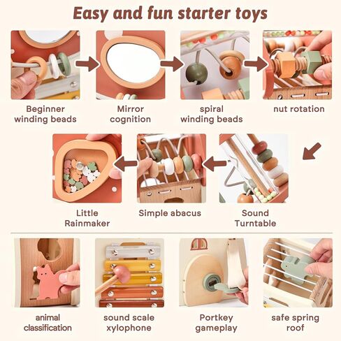 Youuys Wooden Activity Cube 5-in-1 Montessori Bavor Board Toys متعددة الأغراض ألعاب التعلم التعليمية التعليمية للأطفال الصغار مع المرآة ، هدية عيد ميلاد فتاة شخصية in Kuwait