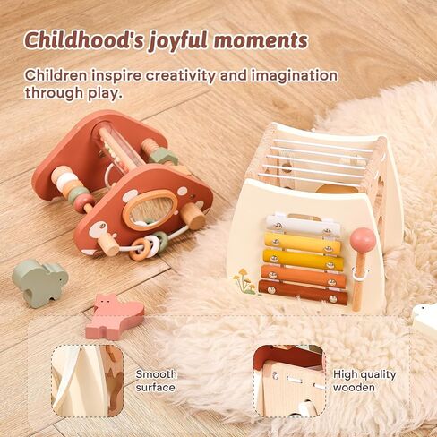 Youuys Wooden Activity Cube 5-in-1 Montessori Bavor Board Toys متعددة الأغراض ألعاب التعلم التعليمية التعليمية للأطفال الصغار مع المرآة ، هدية عيد ميلاد فتاة شخصية in Kuwait