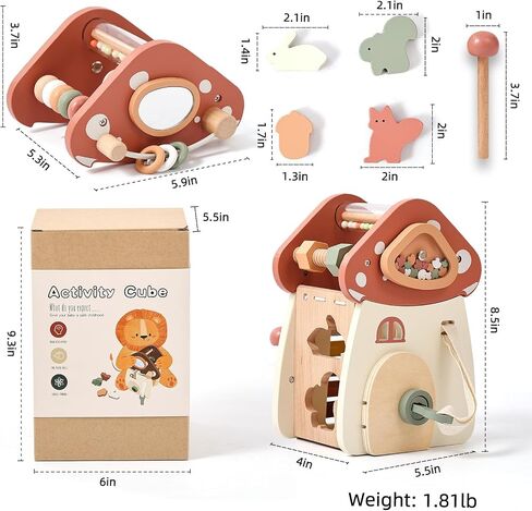 Youuys Wooden Activity Cube 5-in-1 Montessori Bavor Board Toys متعددة الأغراض ألعاب التعلم التعليمية التعليمية للأطفال الصغار مع المرآة ، هدية عيد ميلاد فتاة شخصية in Kuwait
