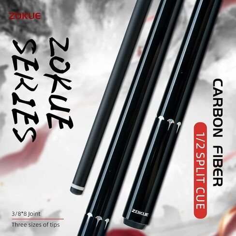 ZOKUE Carbon Fiber Pool Cue Stick with 2 Shafts Low Deflection Full Carbon Technology 1/2 Split Billiards Pool Stick Set with 10.5/11.5/12.17mm Tip in Kuwait