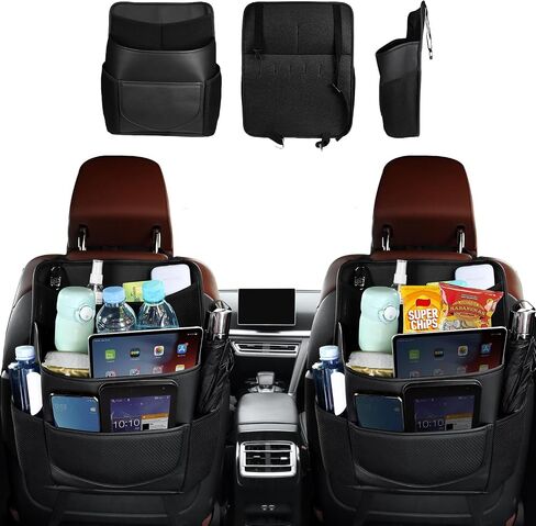 PU Leather Back Seat Organizer Universal Multifunctional Large Capacity Rear Hanging Seat Storage Bag With Tissue Bag Auto Interior Accessories in Saudi Arabia