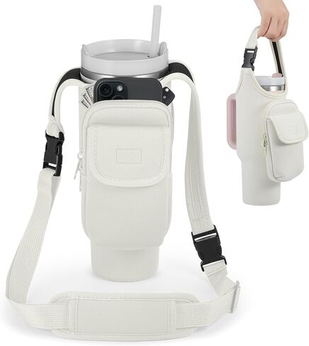 Carrier Bag with Phone & Flap Pockets Accessories for Stanley 40/30oz Tumbler with Handle, Insulated Neoprene Cup Holder Carrier Bag w/Shoulder & Handheld Strap Fits Stanley Cup Accessories in Saudi Arabia