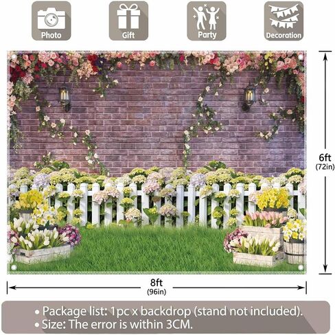 7x5ft Fabric Easter Spring Garden Photography Backdrop Flower Fence Rose Pink Brick Wall Background Floral Kids Newborn Baby Portrait Photo Booth Props in Saudi Arabia
