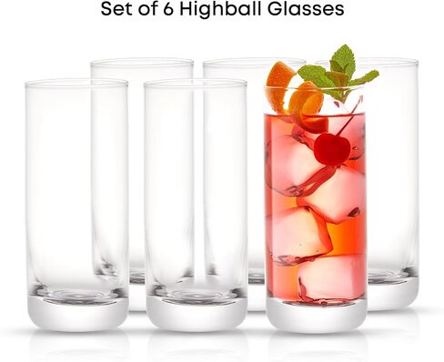 JoyJolt Faye 13oz Highball Glasses, 6pc Tall Glass Sets. Lead-Free Crystal Drinking Glasses. Water Glasses, Mojito Glass Cups, Tom Collins Bar Glassware, and Mixed Drink Cocktail Glass Set in Kuwait