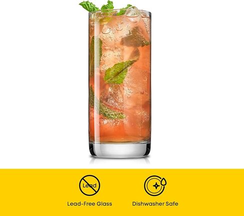 JoyJolt Faye 13oz Highball Glasses, 6pc Tall Glass Sets. Lead-Free Crystal Drinking Glasses. Water Glasses, Mojito Glass Cups, Tom Collins Bar Glassware, and Mixed Drink Cocktail Glass Set in Kuwait