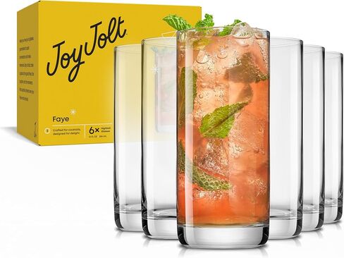 JoyJolt Faye 13oz Highball Glasses, 6pc Tall Glass Sets. Lead-Free Crystal Drinking Glasses. Water Glasses, Mojito Glass Cups, Tom Collins Bar Glassware, and Mixed Drink Cocktail Glass Set in Kuwait