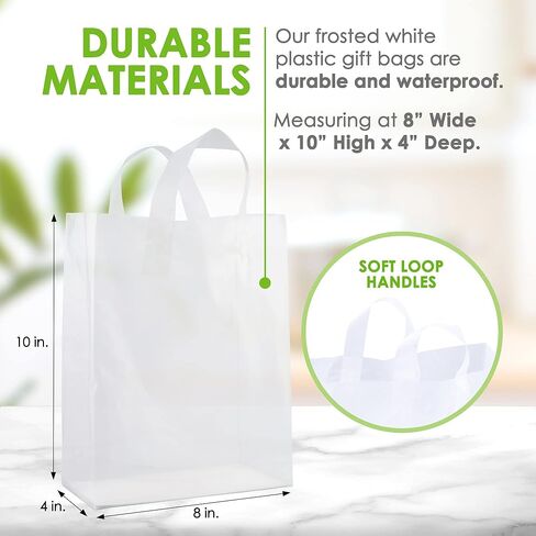 Prime Line Packaging Clear Gift Bags with Handles, Frosted Plastic Shopping Tote for Girls, Small Business, Boutiques, Retail, Bulk, 6x3x9 100 Pack in Kuwait