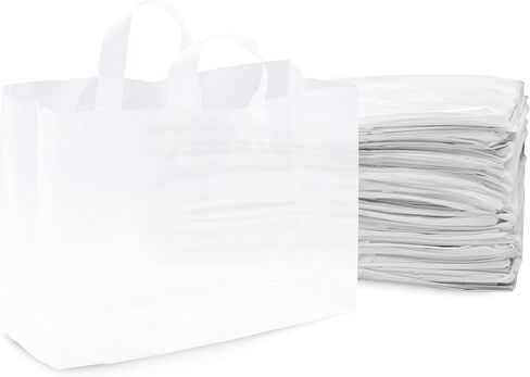 Prime Line Packaging Clear Gift Bags with Handles, Frosted Plastic Shopping Tote for Girls, Small Business, Boutiques, Retail, Bulk, 6x3x9 100 Pack in Saudi Arabia