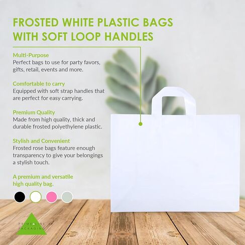 Prime Line Packaging Clear Gift Bags with Handles, Frosted Plastic Shopping Tote for Girls, Small Business, Boutiques, Retail, Bulk, 6x3x9 100 Pack in Saudi Arabia