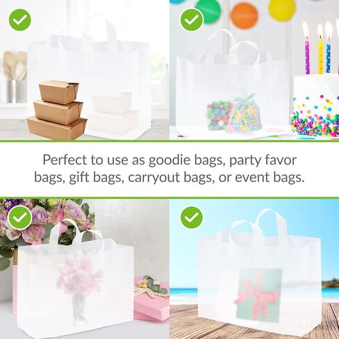 Prime Line Packaging Clear Gift Bags with Handles, Frosted Plastic Shopping Tote for Girls, Small Business, Boutiques, Retail, Bulk, 6x3x9 100 Pack in Saudi Arabia