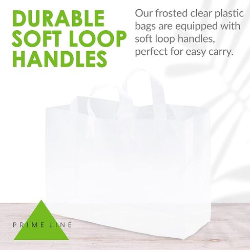 Prime Line Packaging Clear Gift Bags with Handles, Frosted Plastic Shopping Tote for Girls, Small Business, Boutiques, Retail, Bulk, 6x3x9 100 Pack in Saudi Arabia
