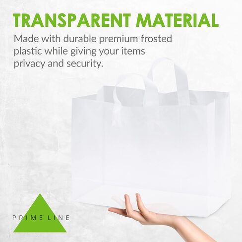 Prime Line Packaging Clear Gift Bags with Handles, Frosted Plastic Shopping Tote for Girls, Small Business, Boutiques, Retail, Bulk, 6x3x9 100 Pack in Saudi Arabia