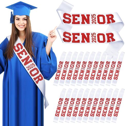 Marsui Senior 2024 أوشحة من الساتان مع حروف لامعة، وشاح المشجع، أوشاح احتفالات التخرج، أوشاح كبار البهجة، أوشاح فئة 2024، لحفلات التخرج للفتيات (نمط حيوي، 24 قطعة) in Saudi Arabia