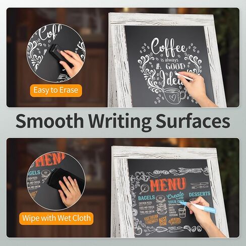 SHANTRA 40" x 20" Wood Rustic A-Frame Chalkboard Signs, Double-Sided Magnetic Chalkboard, Chalk Board Sign Board, Chalkboard Easel, Menu Board for Restaurant, Business or Wedding - Heavy Duty Hinges in Kuwait