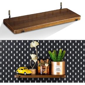 2 Pack Walnut Color Pegboard Shelf, Pegboard Accessories, Wooden Pegboard Shelves with Pegboard Hooks, Compatible with IKEA Skadis Pegboard