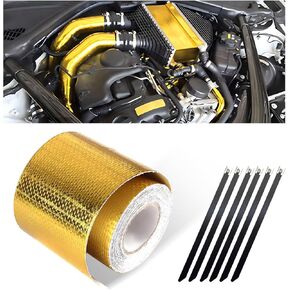 Heat Shield Reflective Tape, 2"×16.4FT Adhesive Backed Heat Barrier Tape Roll, Gold High-Temperature Self Adhesive Reflect Backed Sheet Compatible with Car Intake Pipe Engine Bay