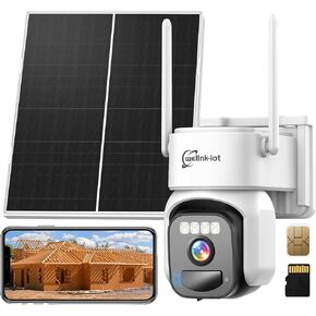 4G LTE Cellular Security Camera Outdoor with Dual Solar Panels, Preinstalled SIM & 64GB Micro SD Card, Auto Human Tracking, Remote Access, Motion Detection, 2K HD Color Night Vision