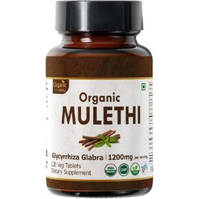 MULETHI 120 Tablets | Glycyrrhiza Glabra (Mulethi) | Licorice Root | Organic and Natural | Supports Healthy Digestion | Vegan and USDA Certified 120tab