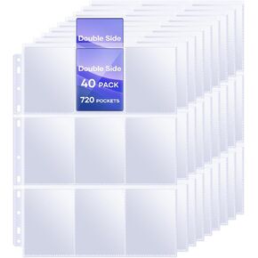 40 Pack 9 Pocket Page Protectors,720 Pockets Double Sided Card Holder Pages for a 3 Ring Binder, Card Protector Sheets Baseball Card Binder,Fit for MTG, TCG, Baseball Standard Cards
