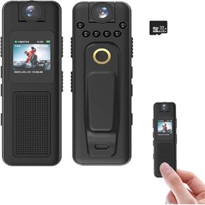 Body Camera with Audio and Video Recording，180° Rotating Lens Body Camera Audio and Video Recorder 32GB Mini Body Worn Camcorder， for Personal Civilians, Police Law Enforcement