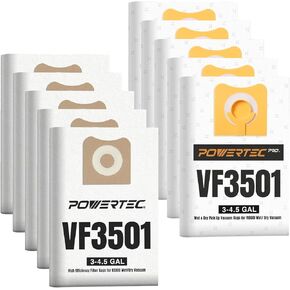 أكياس فراغ POWERTEC PRO Premium Shop للفوضى الرطبة وحطام الغبار الجاف 2PK، لأكياس مرشح Ridgid VF3702 VF3502 23743 مقاس 12-16 جالون A، أكياس استبدال المكنسة الكهربائية لـ Ridgid HD1200، HD1400 (75084) in Kuwait