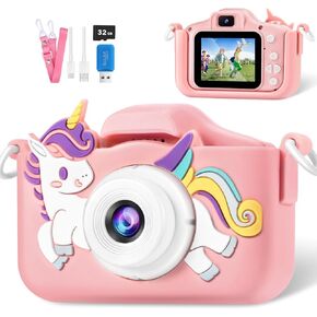 Kids Camera Toys for 3 4 5 6 7 8 9 10 Years Old Girl Boys,Children Digital Camera with Protective Silicone Cover,Toddler Camera,Kids Camera for Girls Christmas Birthday Gifts with 32GB SD Card Pink