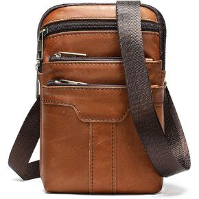 Small Shoulder Crossbody Bag Mens Leather, Mobile Phone Waist Bag Leather, Outdoor Sport Travel Sling Chest Bag Leather Cross Body Purse Messenger Bag Belt Clip Holster Wallet Belt Loop Waist Pouch