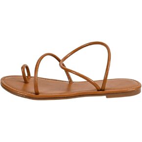 GORGLITTER Women's Metallic Strappy Thong Flat Sandals Open Toe Dressy Slide Sandal