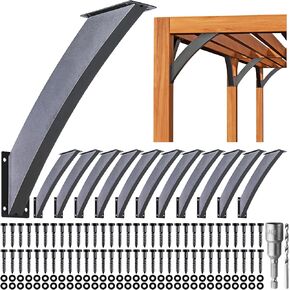 8 Pack Heavy Duty 2''x4'' (Actual: 1.5''x3.2'') Integrated Arc 45° Angle Support Bracket, for Gazebos, Decks, Porches, etc., Wood Post and Beam Angle Support Brackets (Black-Sanded)