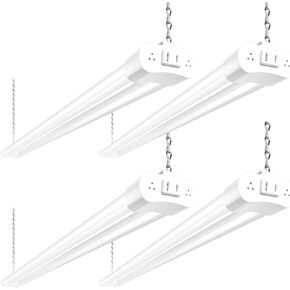 hykolity 4 Pack 4FT LED Shop Light Linkable, 4400lm, 42w(250w Equivalent), 5000K Utility Shop Lights, Hanging or Flush Mount, with Power Cord and On/Off Switch