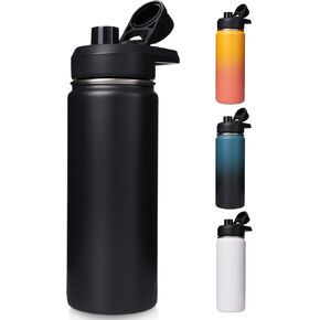 24oz Insulated Water Bottle with Handle, 304 Stainless Steel Water Bottles with Wide Mouth, Double Wall Vacuum Sports Water Bottle, BPA Free, Keep Cold and Hot, Blue&Black