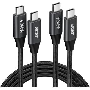 acer 240W USBC Cable, Long USB C Charger Cord (6.6ft/2 Pack) Type-C Fast Charging Cable Nylon Braided Compatible with iPhone16/15 Pro Max, Galaxy S24/S23, MacBook Pro/Air, iPad, Laptop etc.