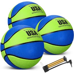 3 Pcs Official Size 6 Basketball 28.5'' Rubber Basketball with Pump for Women Youth Girls Boys Indoor Outdoor