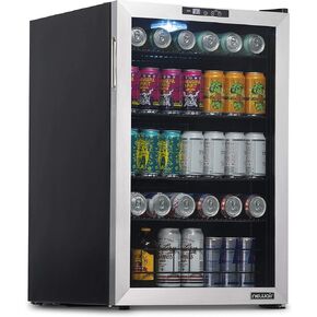 Newair | 85 Can Beverage Fridge with LED Color Changing Door | Prismatic Series Beverage Refrigerator with RGB HexaColor LED Lights, Mini Fridge for Gaming, Game Room, Party Festive Holiday Fridge