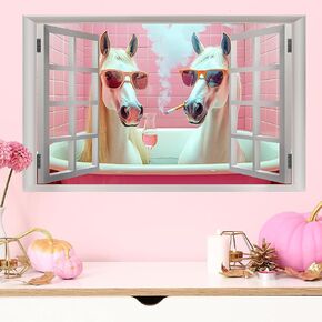 White Horses Wall Decals Farm Animal Decals Peel and Stick Wild Horse Wall Decor Butterfly Flowers Wall Stickers Horses Wall Art Mural for Living Room Kids Bedroom Nursery Farmhouse Office Decor Gift