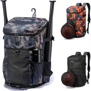 TUGUAN Baseball Backpack Equipment Bag for Adult with 2/4 Bat Holder & Fence Hook Lightweight Mens Softball Bag with Shoes Compartment Coaches Catchers Team Baseball Gear Bags Youth Boys