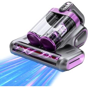 Bed Vacuum Mattress Vacuum Cleaner with 15Kpa Suction 253.7nm UV-C Light & 42000 RPM Brushroll Rotation & HEPA Filter & Ultrasonic, Powerful Handheld Vacuums with 10'' Wide Port & Dual Cups (Cordless)