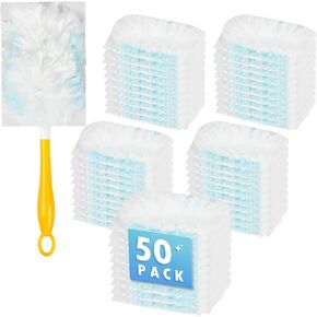 180° Duster Refill Compatible with Swiffer Duster Refills and Handles, Heavy Duty Duster Refills for Home, Office, Car Interior Dust Removal, 50 Dusters and 1 Handle